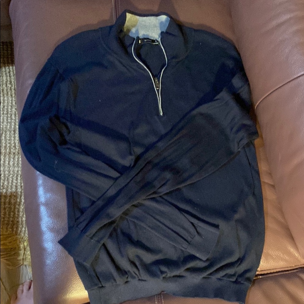 Simons Blue Zip Up Sweater with Contrasting Trim